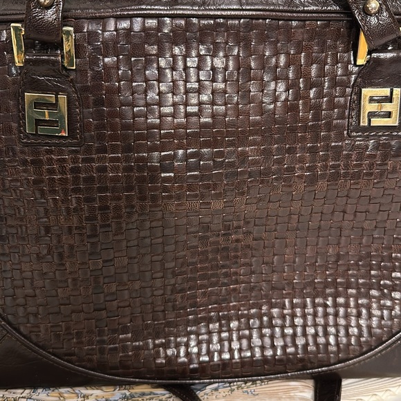 SOLD Fendi FF Logo Intrecciato Leather Shoulder Bag - Picture 17 of 17